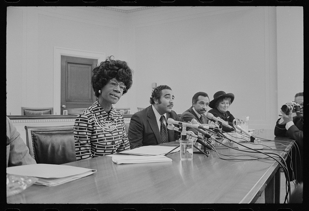 Congresswoman Shirley Chisholm (D-NY) speaks at an event announcing her campaign for the Democratic presidential nomination in 1972.