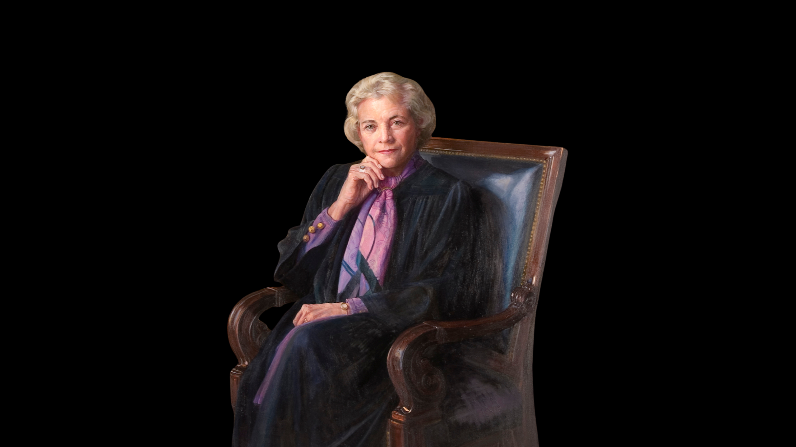 A painted portrait of Justice Sandra Day O'Connor.