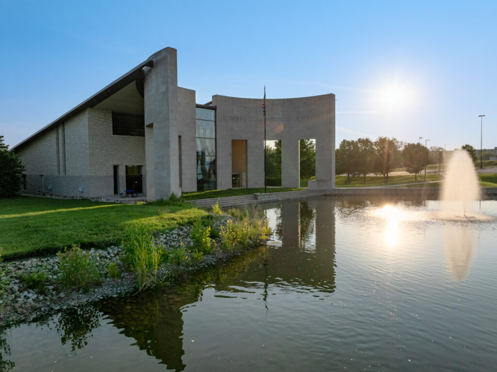An image of the Dole Institute's exterior in the morning hours.